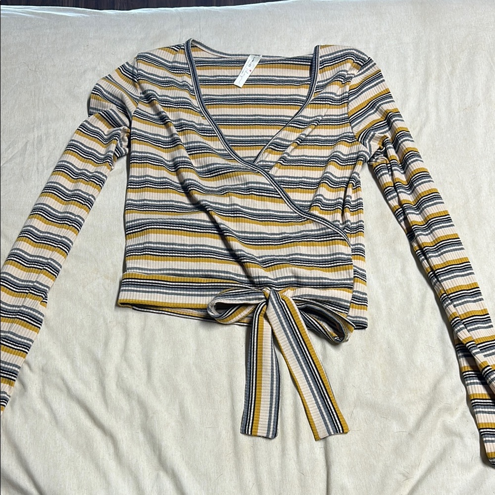 Striped Wrap Top - Yellow, Black, White